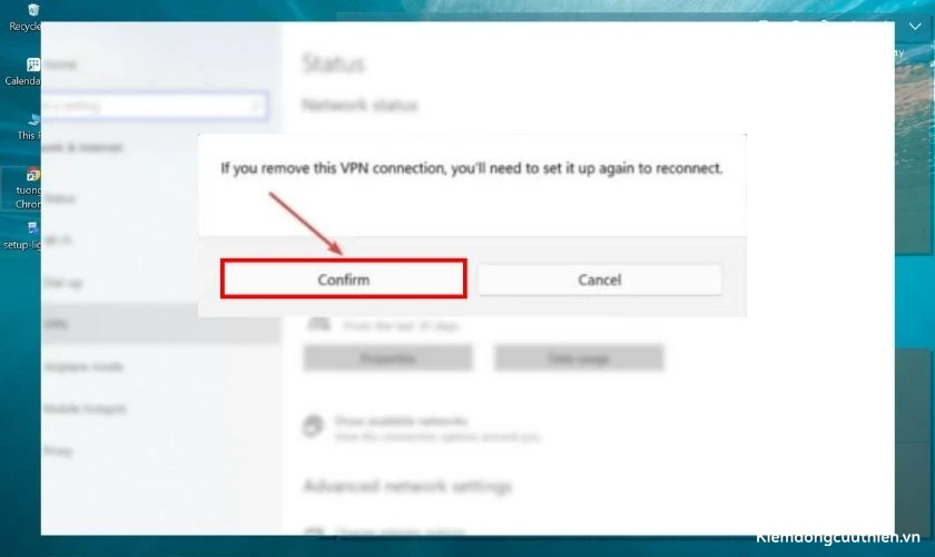 Chọn Confirm từ bảng xuất hiện để xác nhận vô hiệu hóa VPN