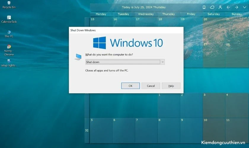 Nhấn tổ hợp phím Alt + F4 để xuất hiện màn hình Shut Down Windows