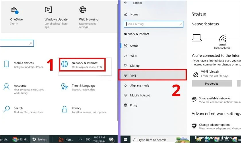 Tiếp tục chọn VPN ở màn hình xuất hiện bên phải