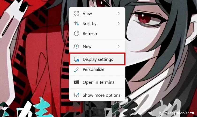 Nhấp chuột phải vào hình nền và mở mục Display settings