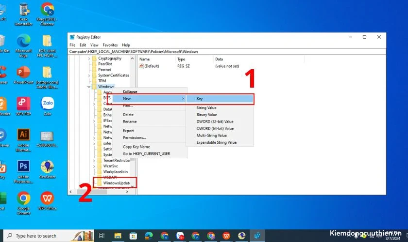 Tạo thư mục mới và đặt tên là WindowsUpdate