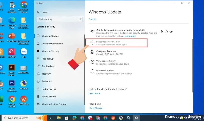 Chọn thời gian bạn muốn tạm dừng hoặc tắt update Windows 11 cho máy tính