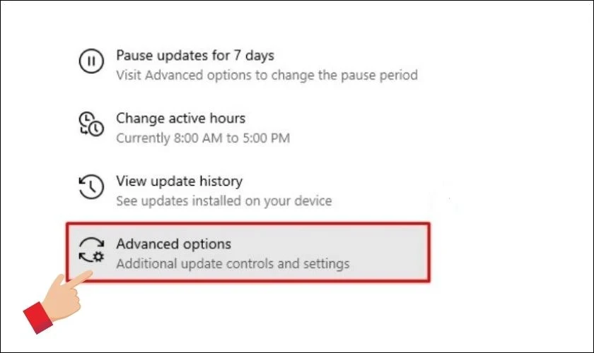 Chọn Advanced Options trong popup mới hiện ra
