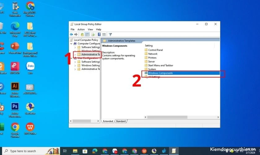 Chọn Windows Components trong Administrative Templates để tắt Windows update 11