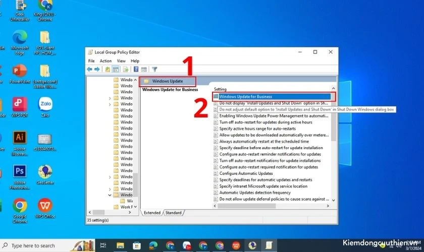 Tìm và chọn Manage updates offered from Windows Update