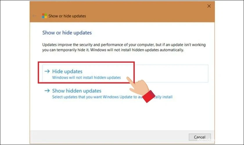 Dùng phần mềm Show or Hide Update để tắt update Windows 11