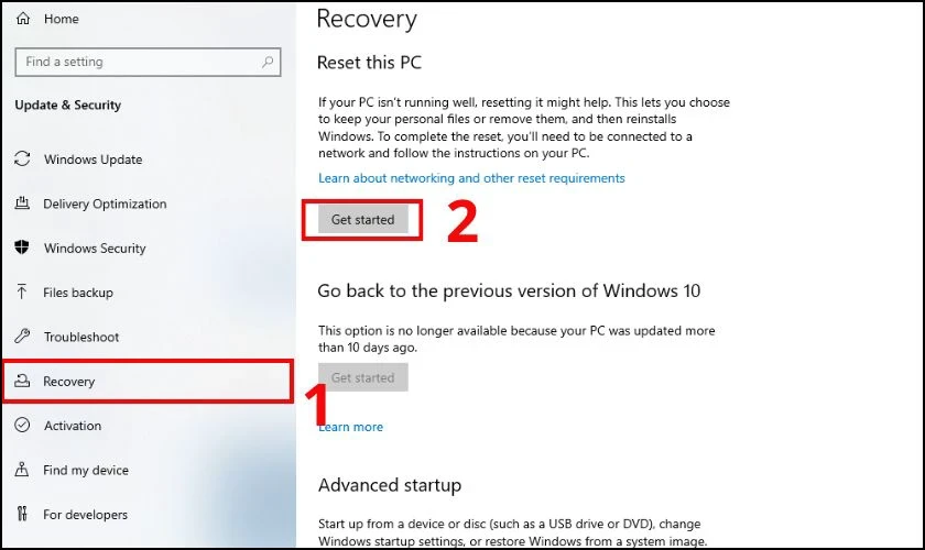 there-was-a-problem-resetting-your-pc-06 Chọn thẻ Recovery