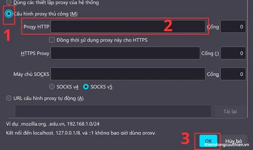 Bạn chọn vào Cấu hình Proxy thủ công