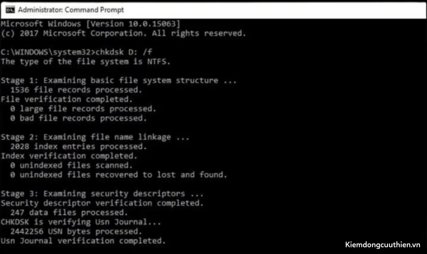 unexpected-kernel-mode-trap-16 Lúc này, trong cửa sổ hiện ra, bạn nhập câu lệnh chkdsk