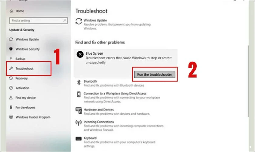 unexpected-kernel-mode-trap-4 Bạn click vào Run the troubleshooter tại mục Blue Screen